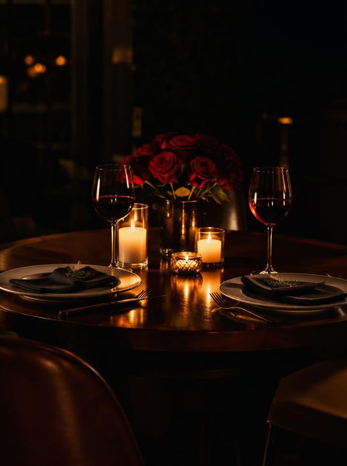 Candlelit table set for two